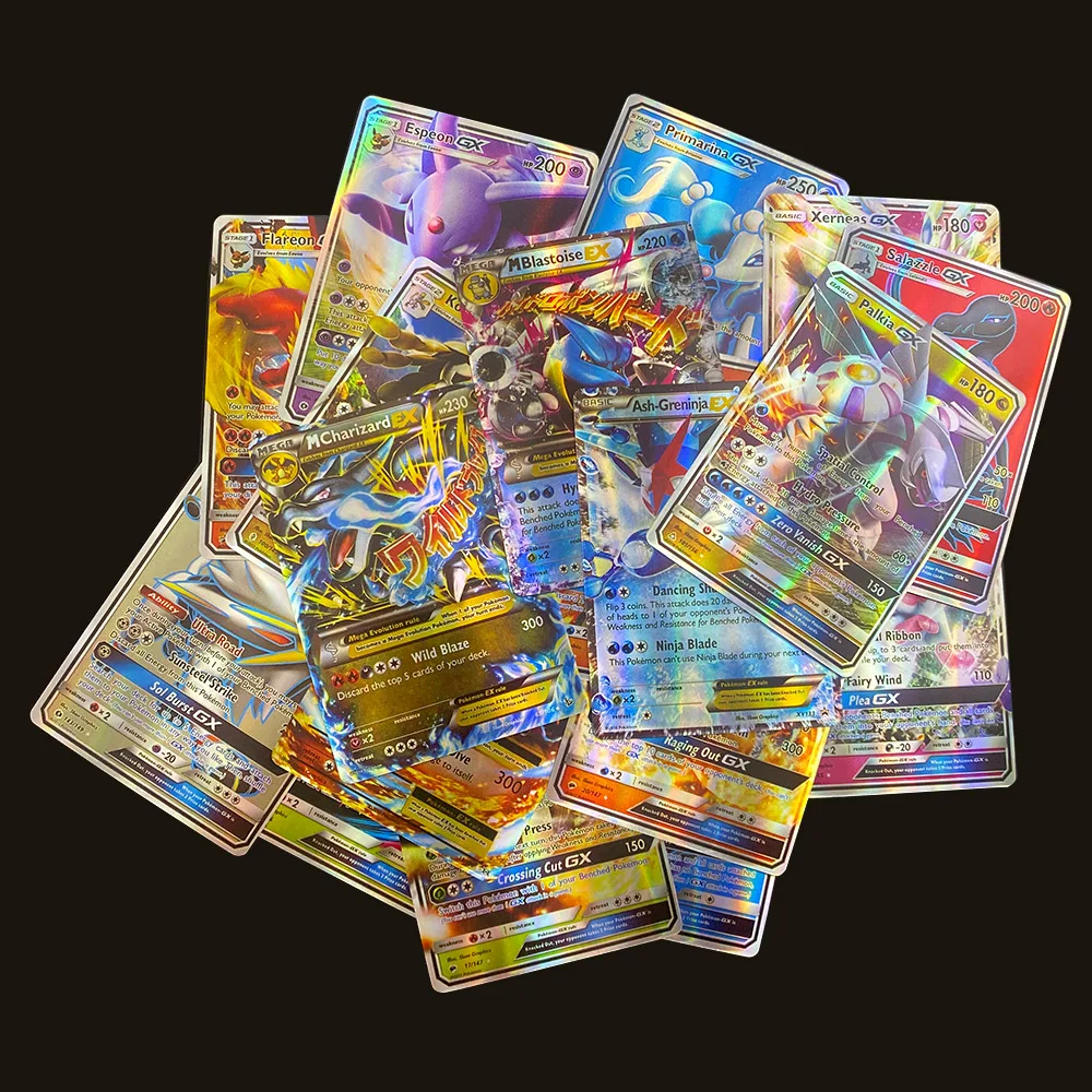 100 шт. карты Pokemon GX MEGA блестящие английская игра Трейдинг боевой бустер покемона
