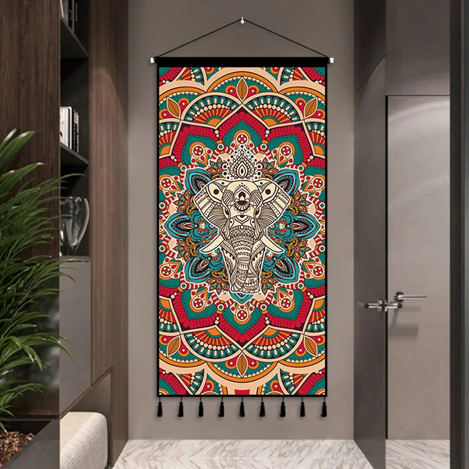 

Ethnic Style Thai Elephant Tapestry Background Cloth Living Room Porch Fabric Decoration Paintings Exotic Wall Cloth Paintings