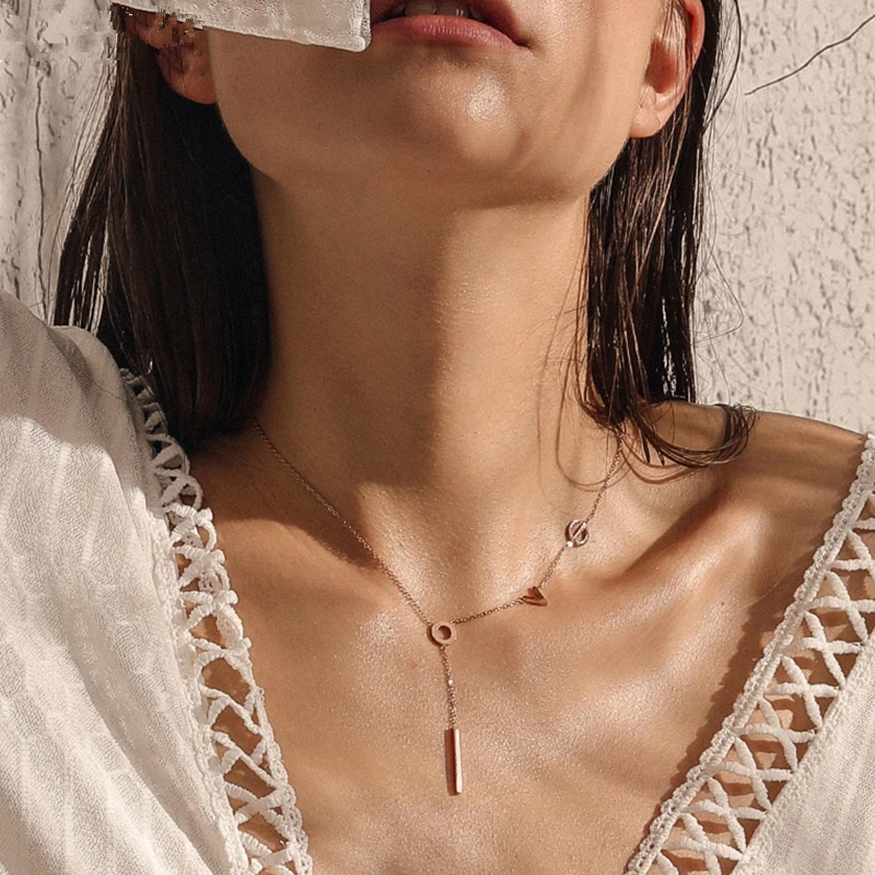 Женское Ожерелье fengnee из нержавеющей стали Роскошный кулон цвета розового золота