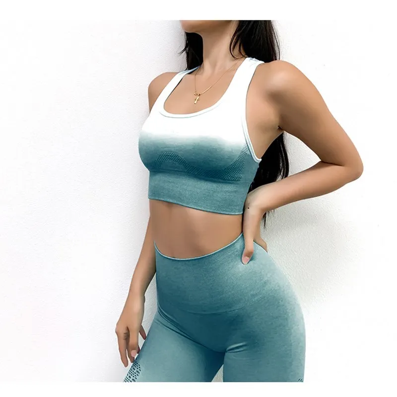 Yoga ladies gradient color tops fitness ladies shockproof sports bras yoga sports bras gym running yoga fixed chest pad tops
