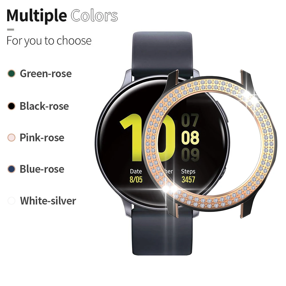 Luxury Two-color Rhinestone PC Case for Samsung Galaxy Watch Active 2 44mm 40mm Cover Active2 Lightweight Bumper Hard Frame
