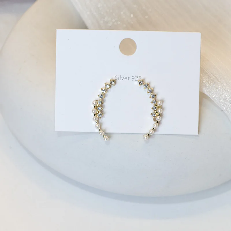 

S925 Needle Temperament Full Pearl Semicircle Earrings Korean Personality Wild Cold Style High-end Earrings Earrings