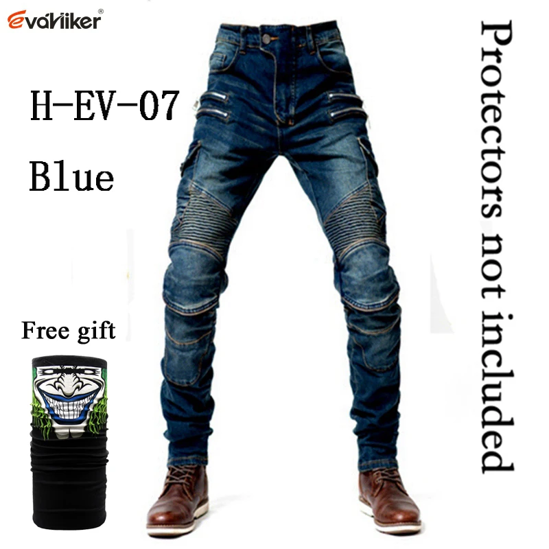 F-EV-07 Blue Jeans O Новинка хаки/черный/синий мотоциклетные брюки мужские мото джинсы на молнии защитное снаряжение мотоциклетные Брюки Штаны для мотокросса мото брюки - Цвет: F-EV-07 Blue Jeans O