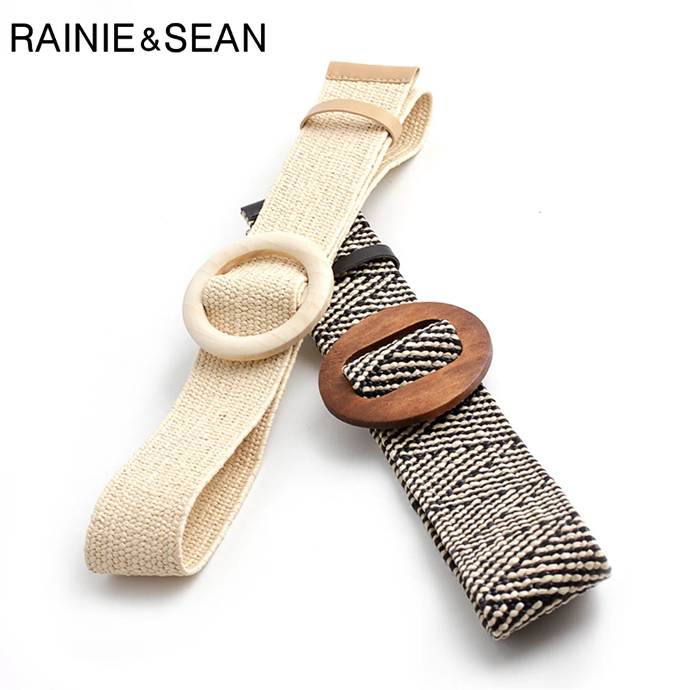 

Bohemian Straw Braided Wide Women Belt Wood Buckle Ladies Dress Belt Fashion Female Strap Accessories