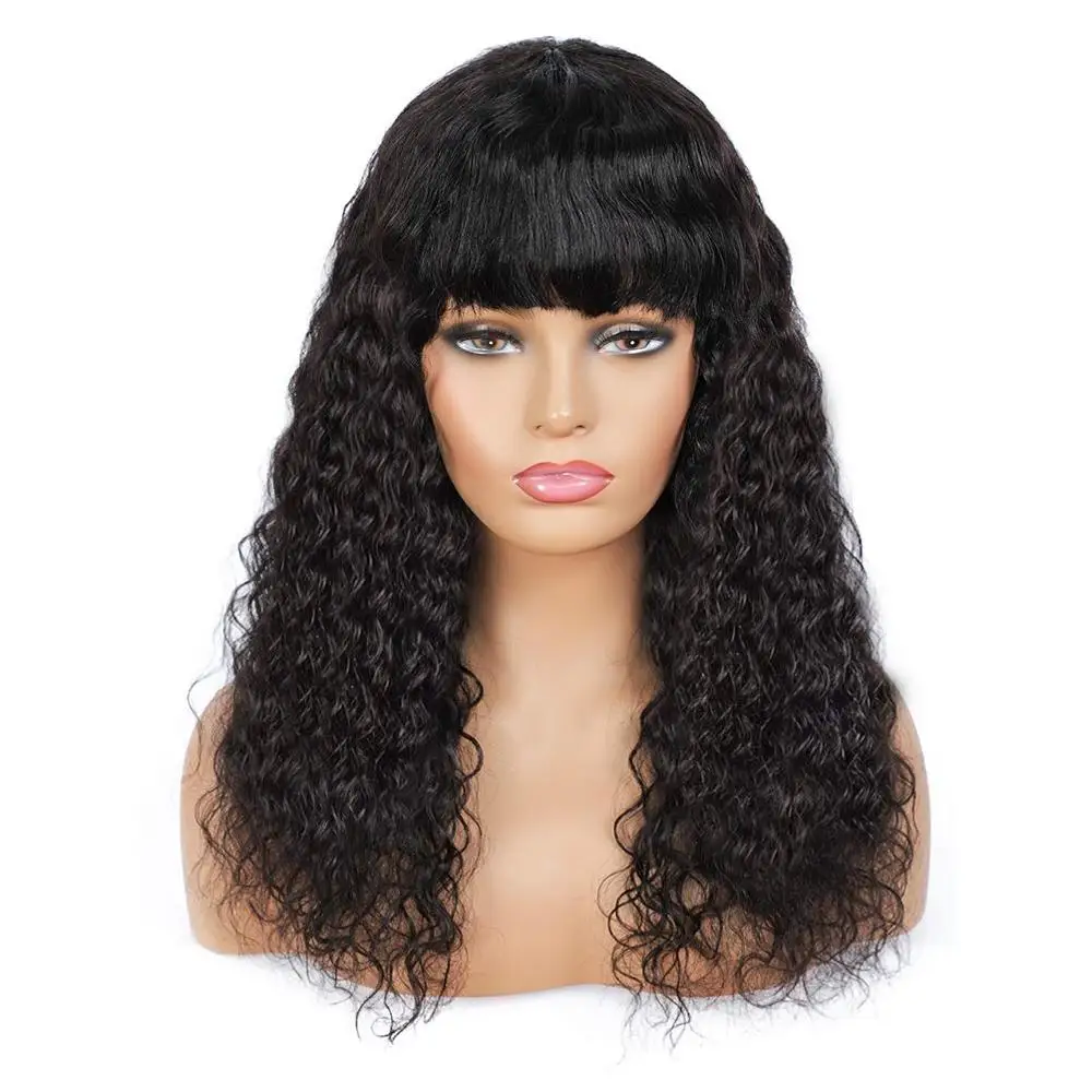Water Wave Human Hair Wigs with Bangs Full Machine Made Wigs for Black Women Brazilian Water Wave Hair Wigs with Bangs