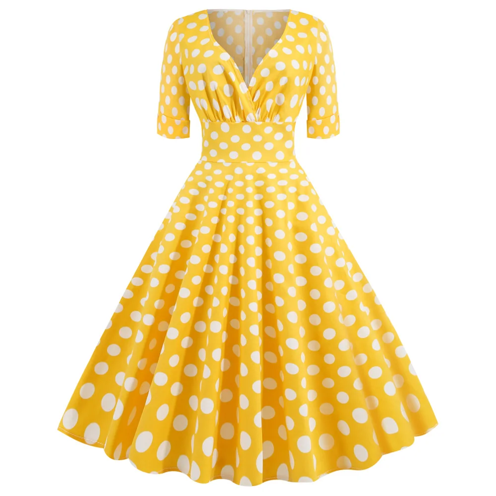 Женское платье в горошек 4 цвета ретро хлопок лето Винтаж 60 сек рокабилли с