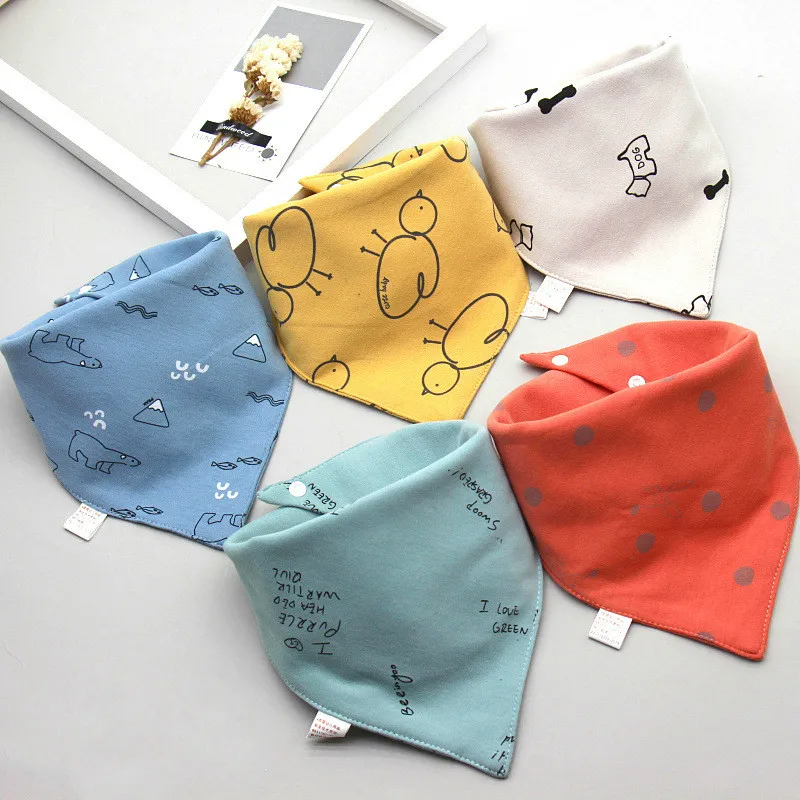

Baby Bibs Triangle Cotton Cloths Cartoon Print Saliva Towel Boys Girls Feeding Apron Bandana Bibs Newborn Absorbent Cloth