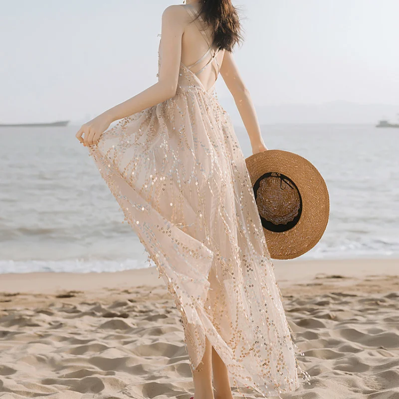 

Sexy Boho Women Vestidos Backless V Neck Woman Dress Beach Vacation Maxi Dresses Foe Women Clothes Vestido De Mujer 2021 WPY2300