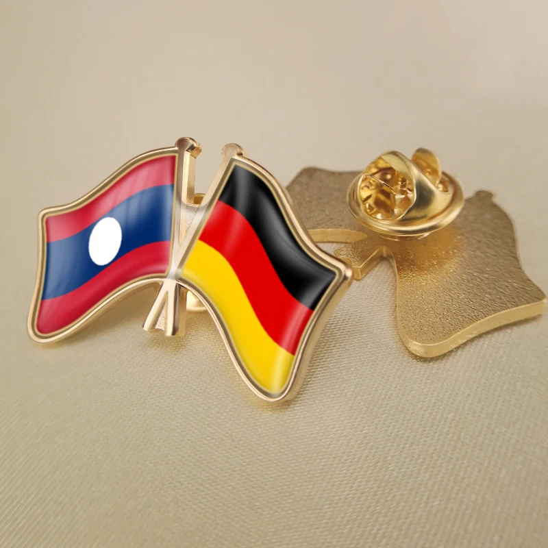 

Lao People's Democratic Republic and Germany Crossed Double Friendship Flags Lapel Pins Brooch Badges