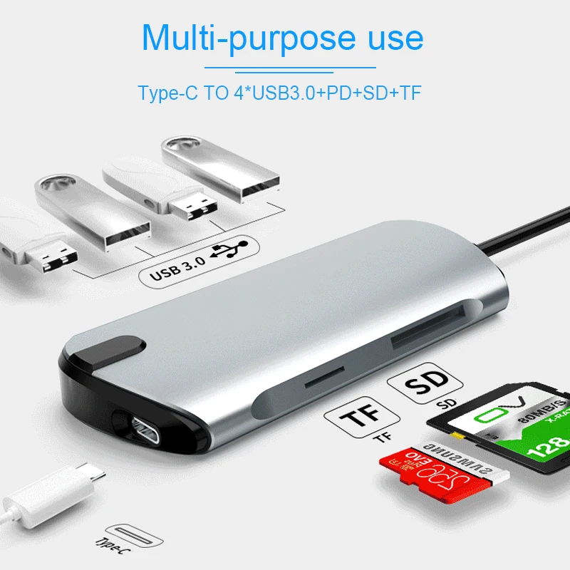 BKSCY USB C HUB Многофункциональный женский разветвитель типа usb 3 0 hub HDMI RJ45 PD адаптер