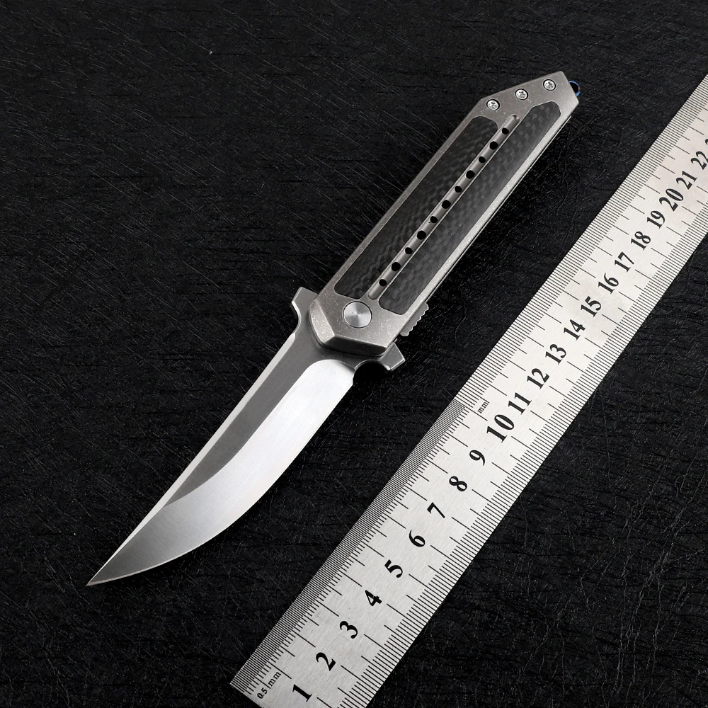 

Nine Thorn Tactical S35VN Blade Titanium Carbon Fiber Handle Camping Waist Bag Survival Hunting Chopper EDC Tool Folding Knife