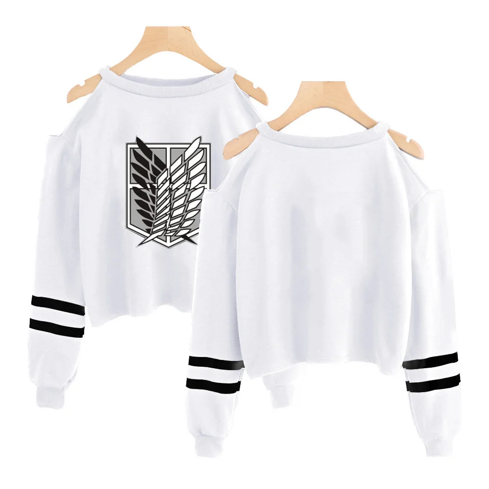 

Attack on Titan off shoulder crop summer top long Sleeve shirt womens streetwear Street fashion girls black sweatshirt hoodies