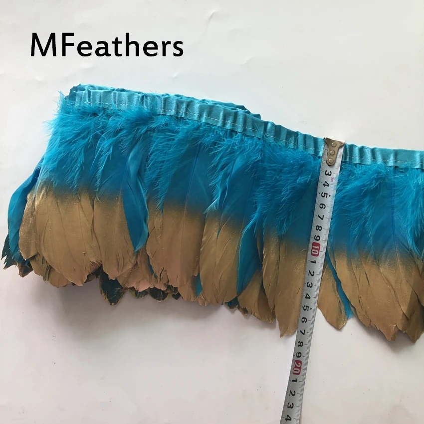 turquoise 19 цветов, Золотая лента с гусиным утиным пером, 15-20 см, 6-8 дюймов, высота, натуральные перья, кружевная отделка для карнавального декора - Цвет: turquoise