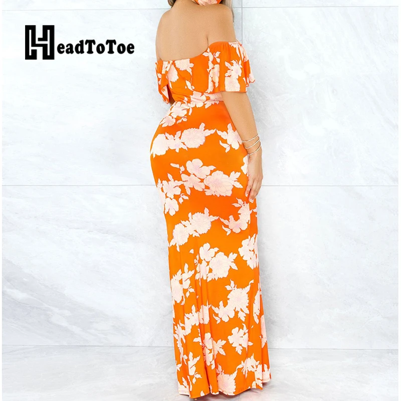 

Colorblock Print Ruffles Fashion Party Dresses for Women Short Sleeve Slash Neck Backless Floor Length Slim Dress Women