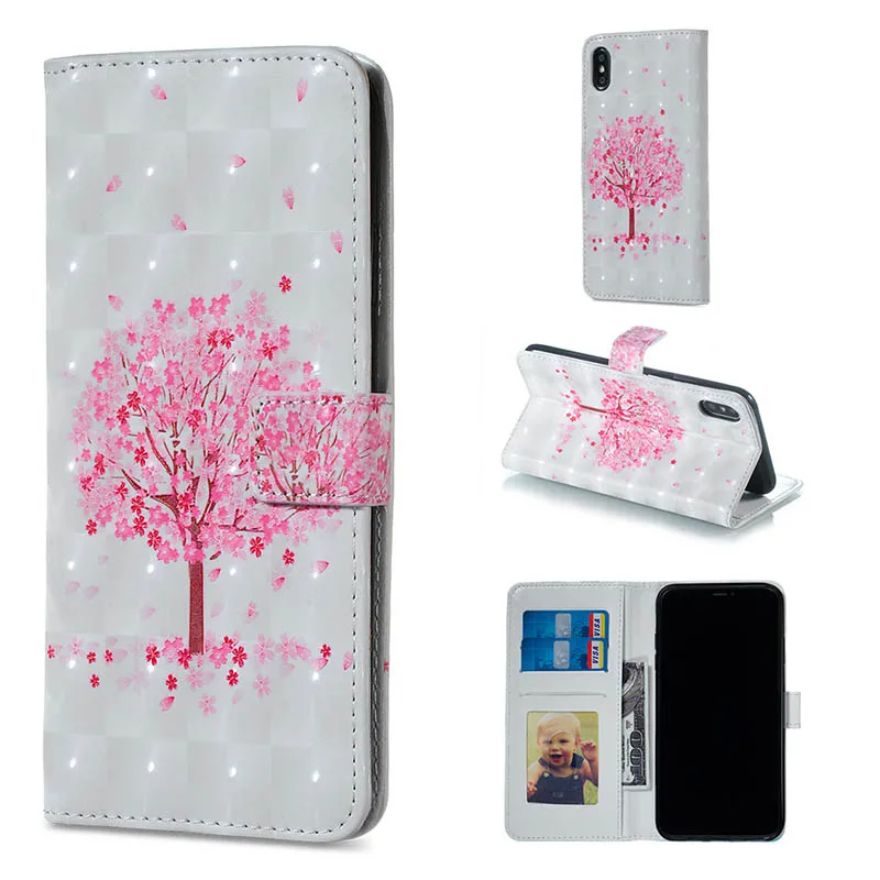Pink Tree Кожаный бумажник чехол для телефона для samsung Galaxy S6 S7 край S8 S9 плюс S9+ S8+ S10 S10e A320 A520 A6 A8 A7 A9 цветок чехол с откидной крышкой - Цвет: Pink Tree