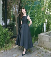 2022 Custom Color Satin Evening Dresses Sleeveless Long Simple A-Line Formal Party Dress Black Elegant Evening Gowns Vestidos