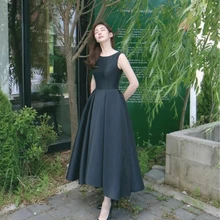Vestidos de Noche de satén de Color personalizado, sin mangas, largos, simples, formales, negros, elegantes, 2022
