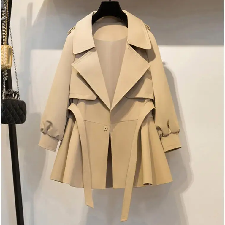 

2021 spring and autumn new fat sister plus size fashion short show thin windbreaker coat female