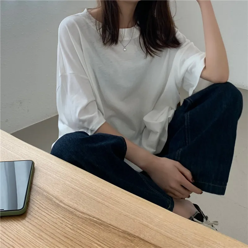 

Oversize Short-Sleeved 2021 Brief Basewear Solid Fashion Chic Loose Brief Hot Tops Summer Casual Tee Gentle T-shirts