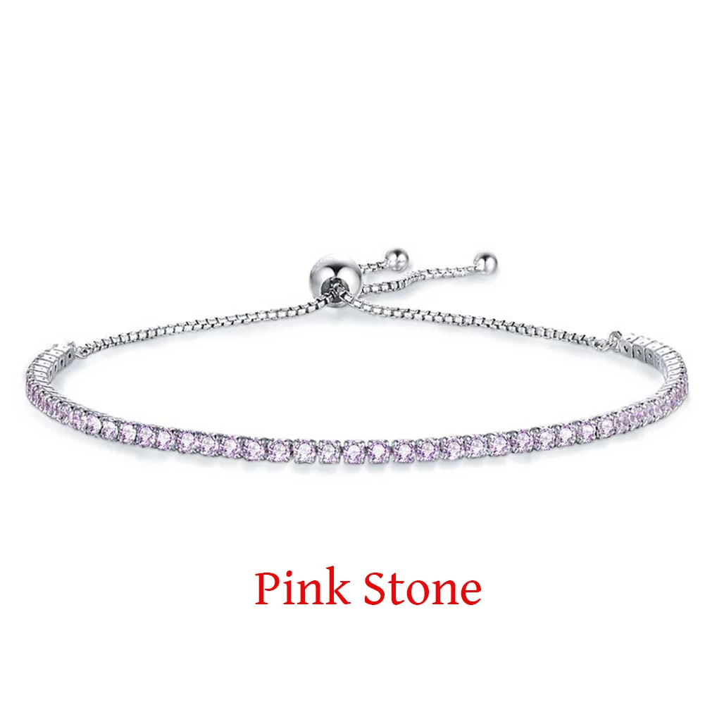Pink Stone Г. роскошные 925 Розовый Серебряный Шарм цепи подходят Теннис браслет Бусины для Для женщин авторские украшения - Окраска металла: Pink Stone