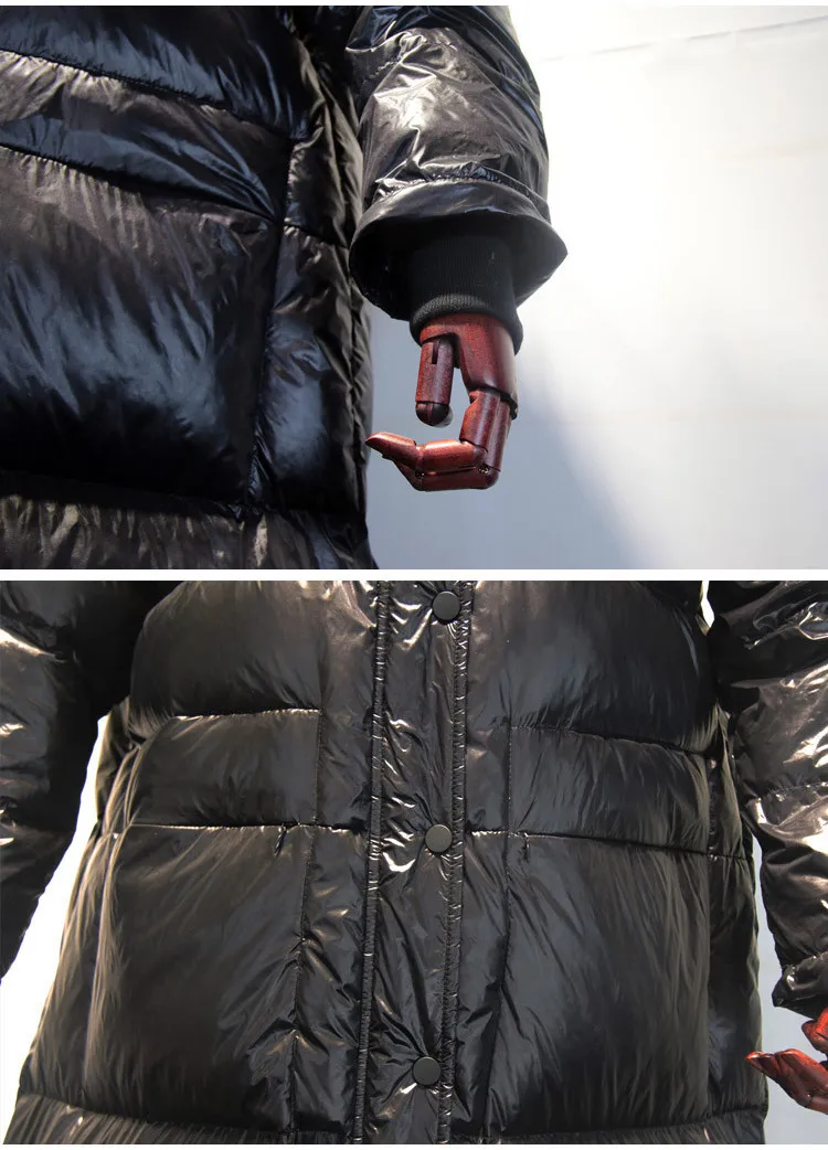 Женский длинный пуховик с капюшоном зимний большого размера меховым воротником