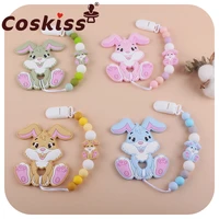 coskiss 1set baby silicone pacifier chain bpa free personalized name handmade pacifier clips baby cartoon rabbit teether chain