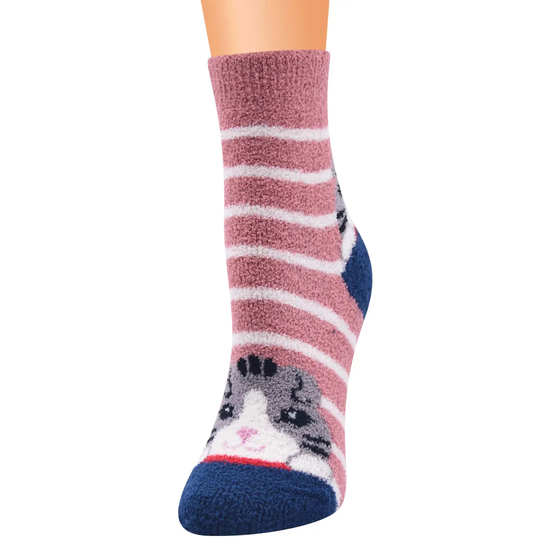 All Year Round Women Fashion Free Size Coral Fleece Striped Velvet Cute Cartoon Socks For Girls