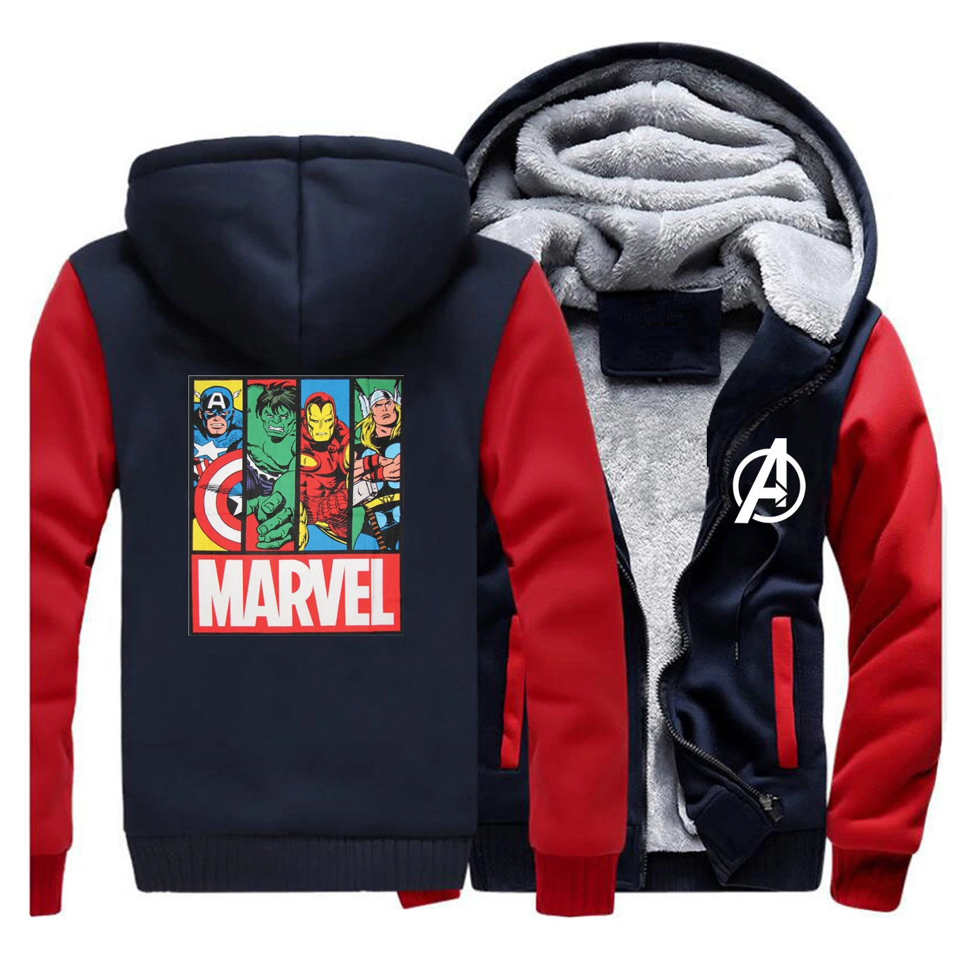 Marvel Мстители зима горячая Распродажа толстовки с рукавом реглан мужская мода хип-хоп спортивная одежда забавное пальто плотная одежда супергероя - Цвет: Red Dark Blue