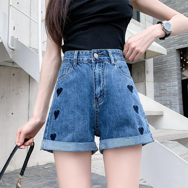 

2021 Trendy Women's Korean A-Line Casual Hot Pants Female High Waist Loose Ladies Denim Shorts