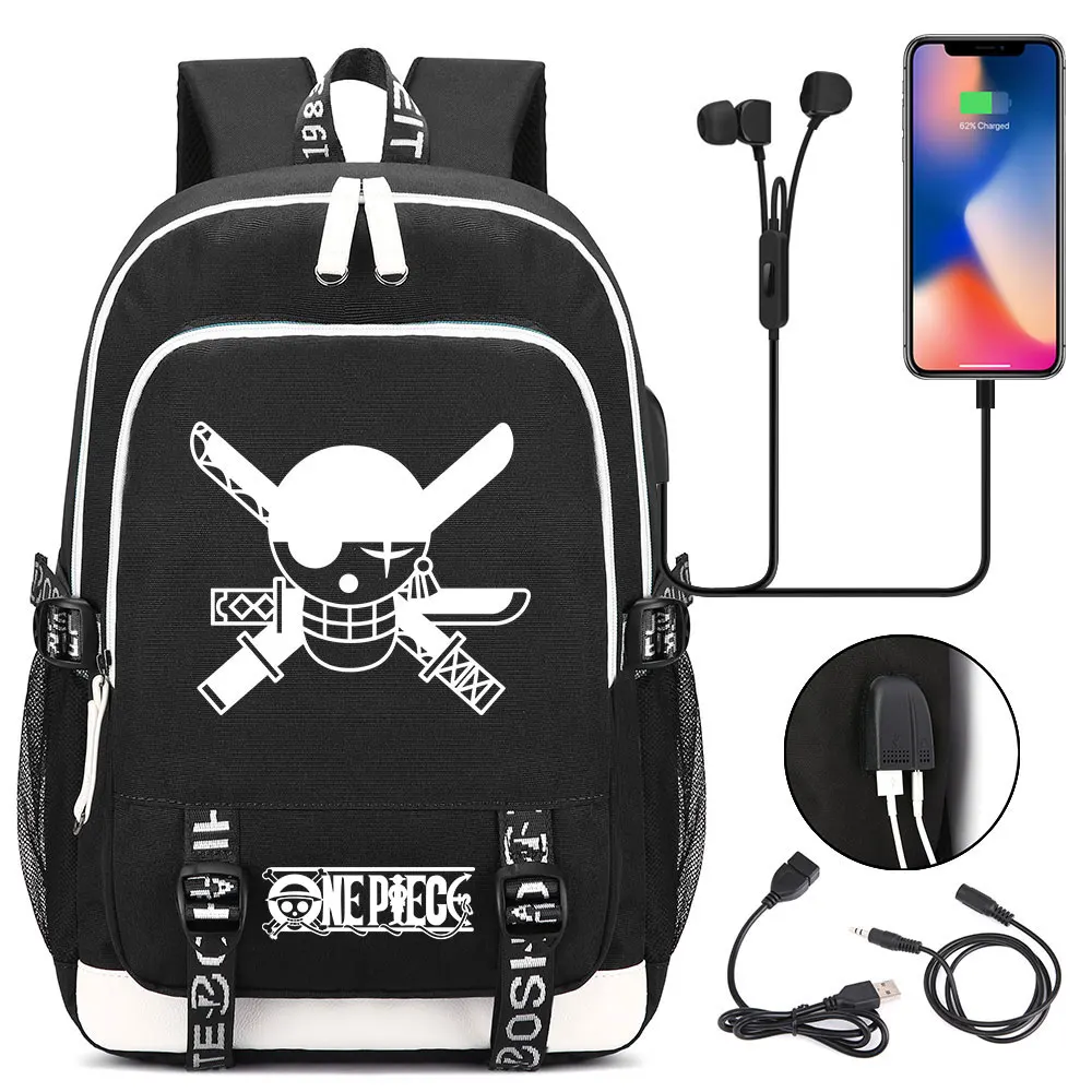 

One Piece Usopp Printed USB Headphone Jack Boy Girl Kids School bag Women Bagpack Teenagers Canvas Men Backpack Packsack Bookbag