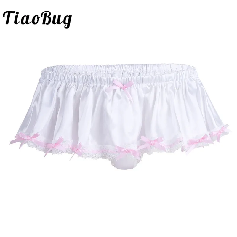 

Men Underpants Ivory Soft Shiny Bowknot Ruffled Lace Lingerie Skirted Sissy Panties Bikini Briefs Sexy Male Gay Underwear