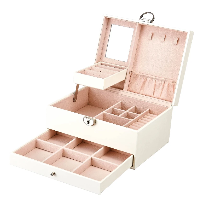 

First Decorative Box Female European Princess Korean Large-capacity Lock Jewelry Necklace Ring Box Multi-Layer Dressing Case