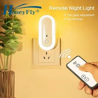 honeyfly led plug in night light 220v us plug remote control lamp cell phone holder dimmable timing usb socket smart home