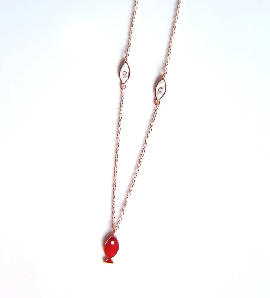 Длинное ожерелье Collier Collares Fish Pure Стерлинговое Серебро 925 пробы ювелирное изделие