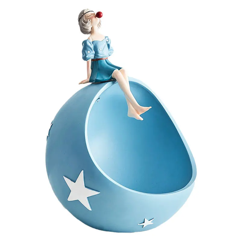 

Nordic Creative Girl Resin Porch Key Storage Organizer Snack Box Girl Model Living Room Decoration Planet Figurines Home Decor