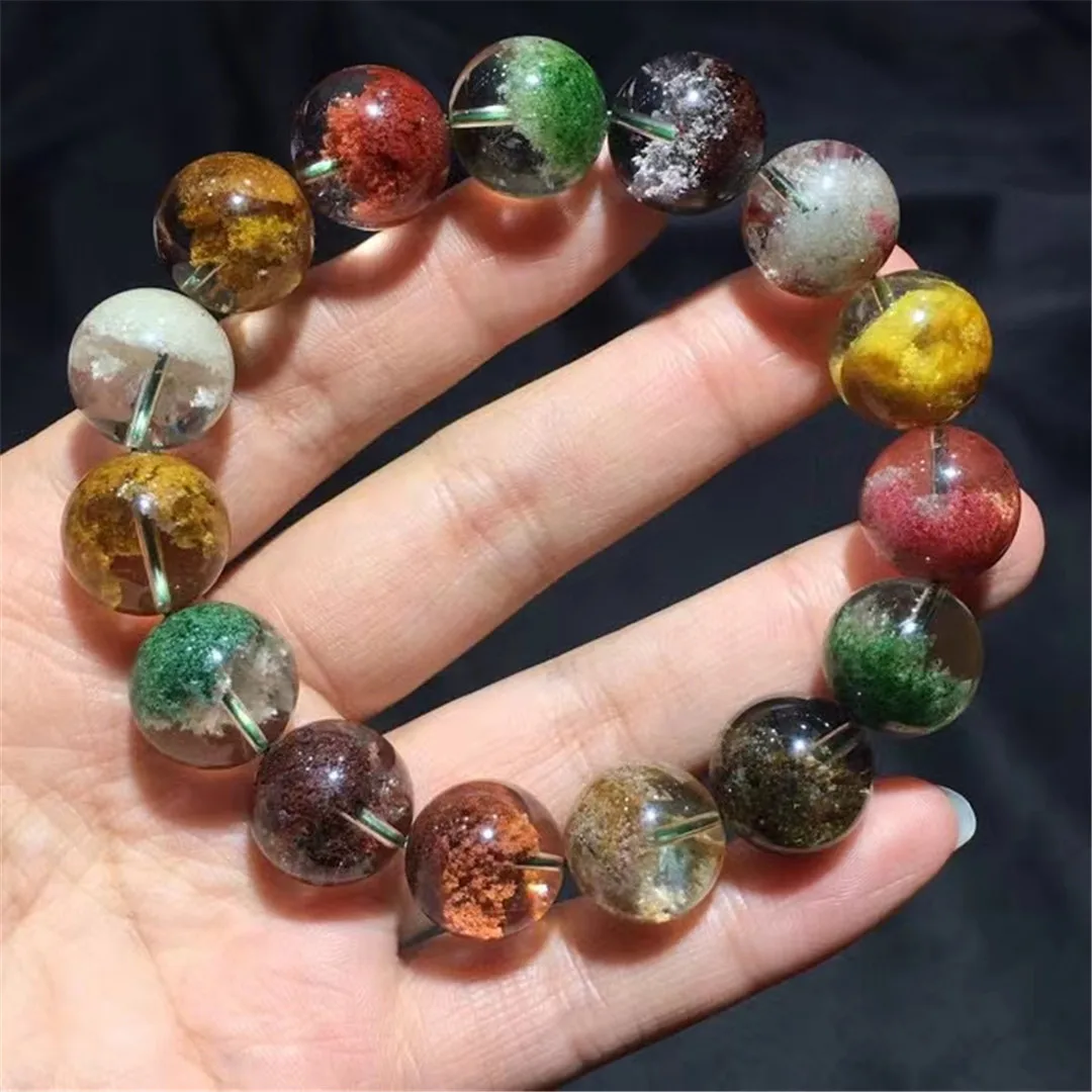 

15mm Natural Phantom Quartz Bracelet Jewelry For Women Men Wealth Healing Luck Gift Crystal Beads Clear Gemstone Strands AAAAA