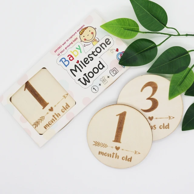 6 Pcs Handmade Baby Milestone Cards Wooden Double-sided Monthly Photocards Newborn Birth Growth Album Photography Props Souvenir 6