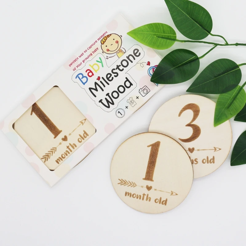 Tarjetas de madera hechas a mano para beb&eacute;, fotos mensuales de doble cara, &aacute;lbum de crecimiento de nacimiento para reci&eacute;n nacido, accesorios de fotograf&iacute;a, recuerdo, 6 uds.-5