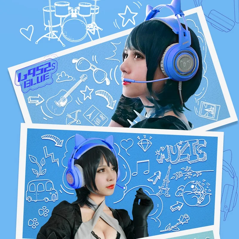 Preise Somic G952 BLAU Kopf-Montiert Headset Nette Katze Ohr 3,5 MM Gaming Kopfhörer Universal-Noise Reduktion Stereo Kopfhörer