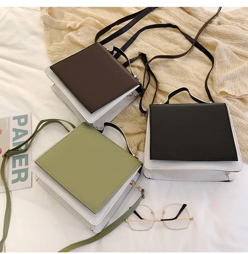 Высокое качество женские сумки корейские контрастный цвет ПУ сумка новая через