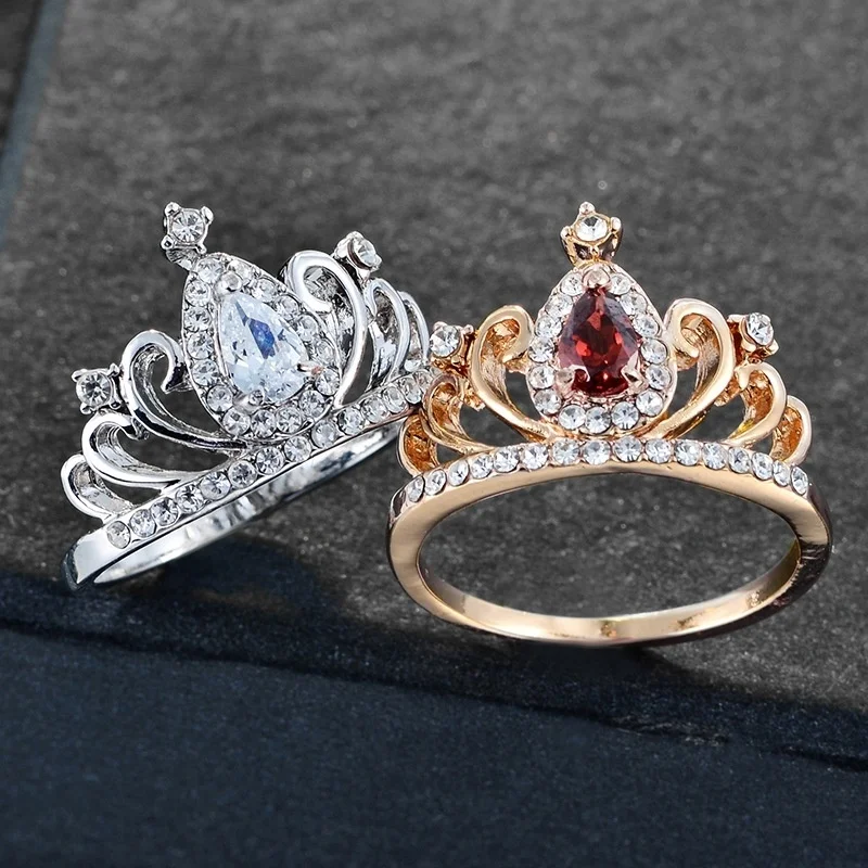 Модное Ювелирное кольцо классическое кристаллическое с короной со стразами