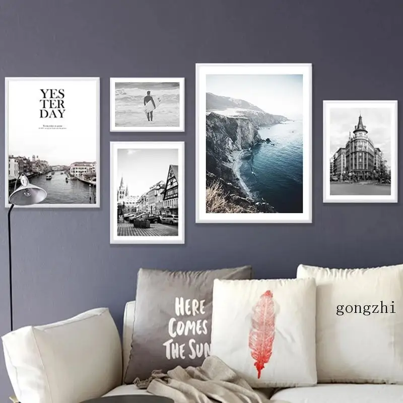 

Black White Landscape Photography Nordic Poster Nature Scenery Canvas Painting and Prints Wall Art Pictures Modern Home Decor