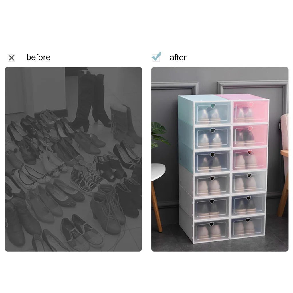 1PC Foldable Clear Shoes Storage Box Modern Plastic Stackable Shoe Organizer Stacking Space Saving Master | Дом и сад