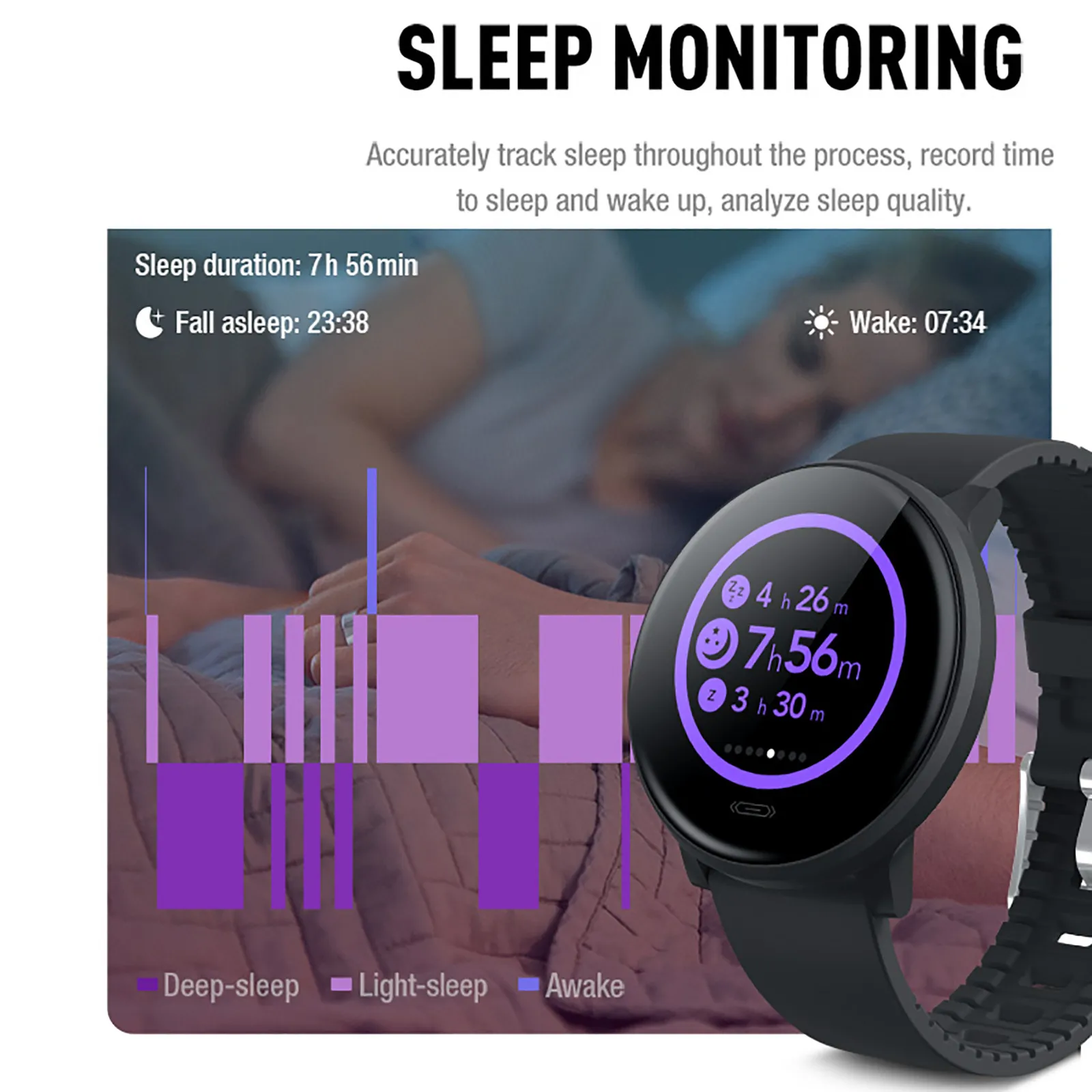 

Free Ship CARPRIE V15c Heart Rate Sleep Monitoring Waterproof Sports Round Smart Bracelet Watch reloj inteligente Dropping Ship