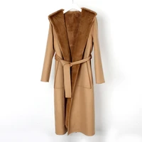 new winter products real fur coat woolen coat mink fur collar rex rabbit fur liner detachable two piece suit cashmere coat