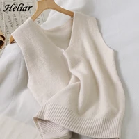 heliar women sweater vest solid outerwear v neck knitted jumpers women sleeveless knitted oversize vest for women 2021 autumn