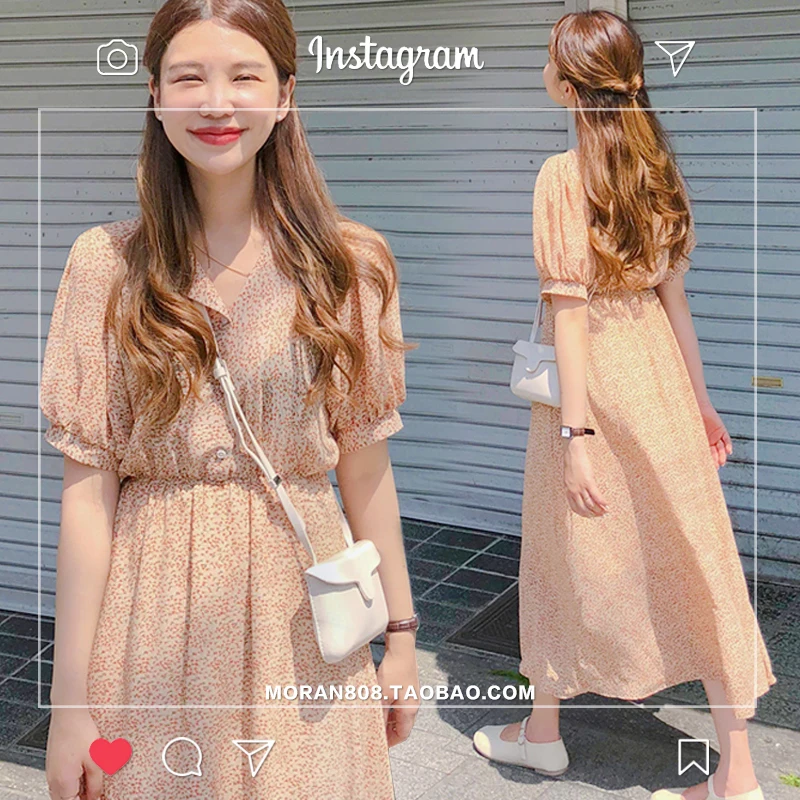 Шифоновое французское платье в западном стиле Новинка лета 2020 милое винтажное