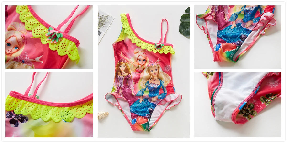 New Kids& Baby Girls Swimsuit 2~16Y Girls Swimwear Children one piece Cartoon Swimwear High quality Kids Beach wear- 9021MIX