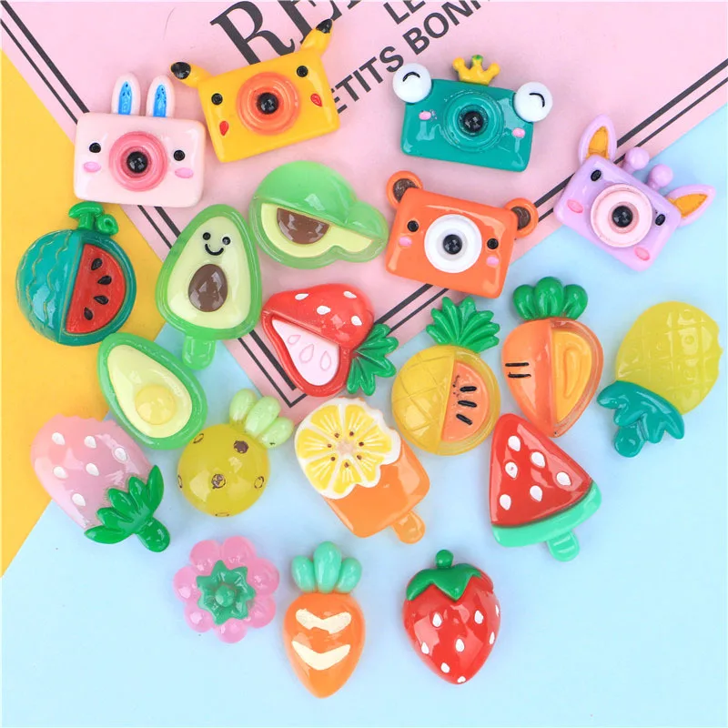 

10pcs Flat Back Resin Cabochon Mini Cute Fruit Ice Cream Camaro DIY Hair Bows Center Accessories Scrapbooking Decoration Craft