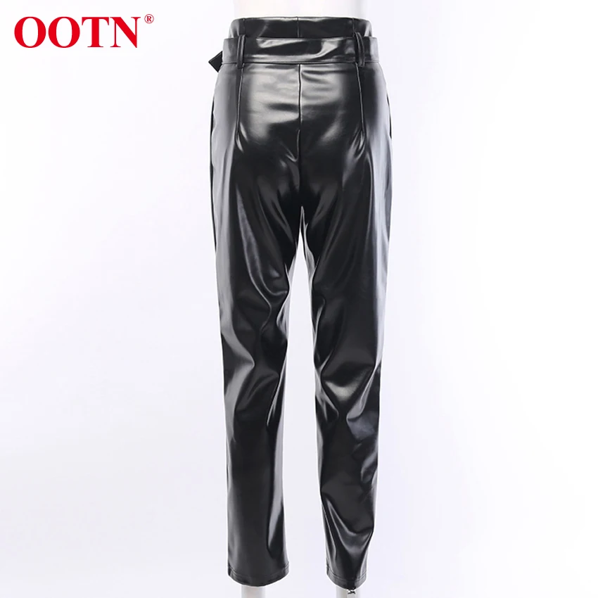Женские брюки с высокой талией OOTN черные повседневные из искусственной кожи